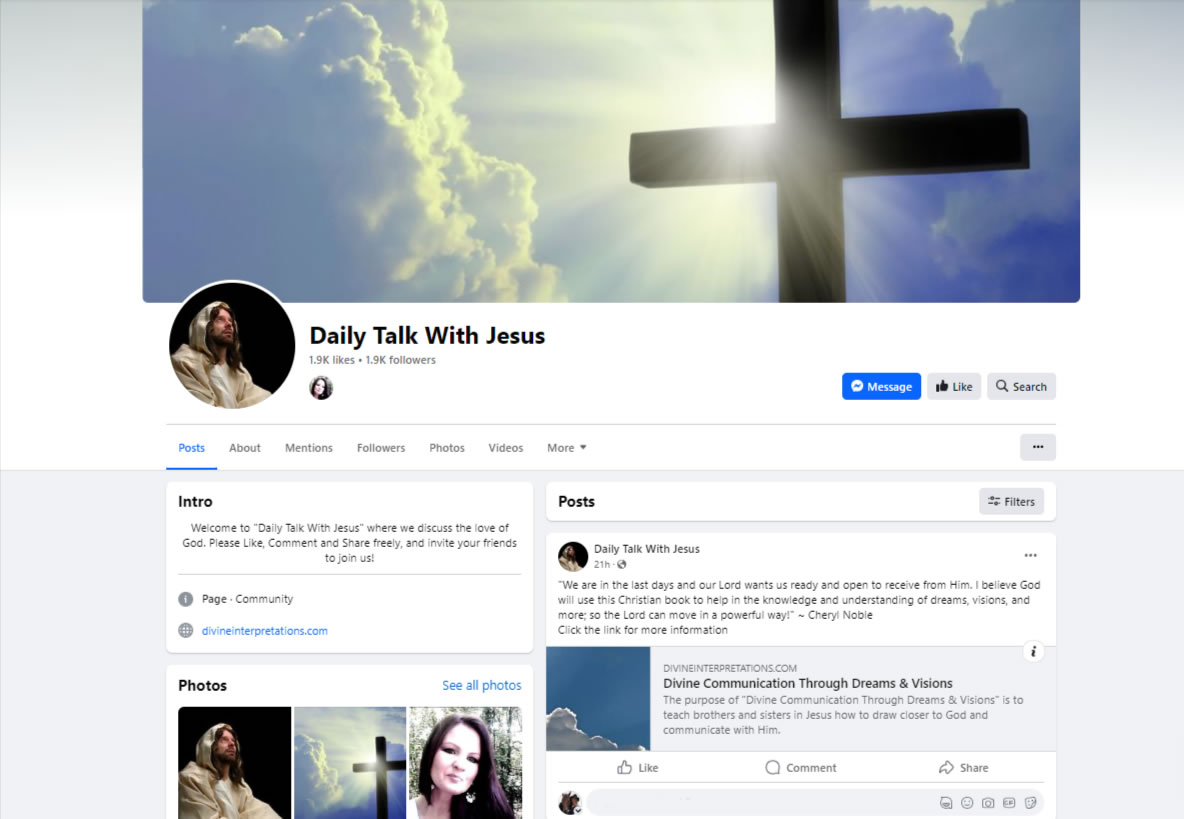 Cheryl Noble's 'Daily Talk With Jesus' channel on Facebook.